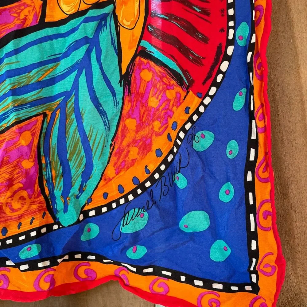 vintage 90s LAUREL BURCH FISH 100% silk Scarf 19